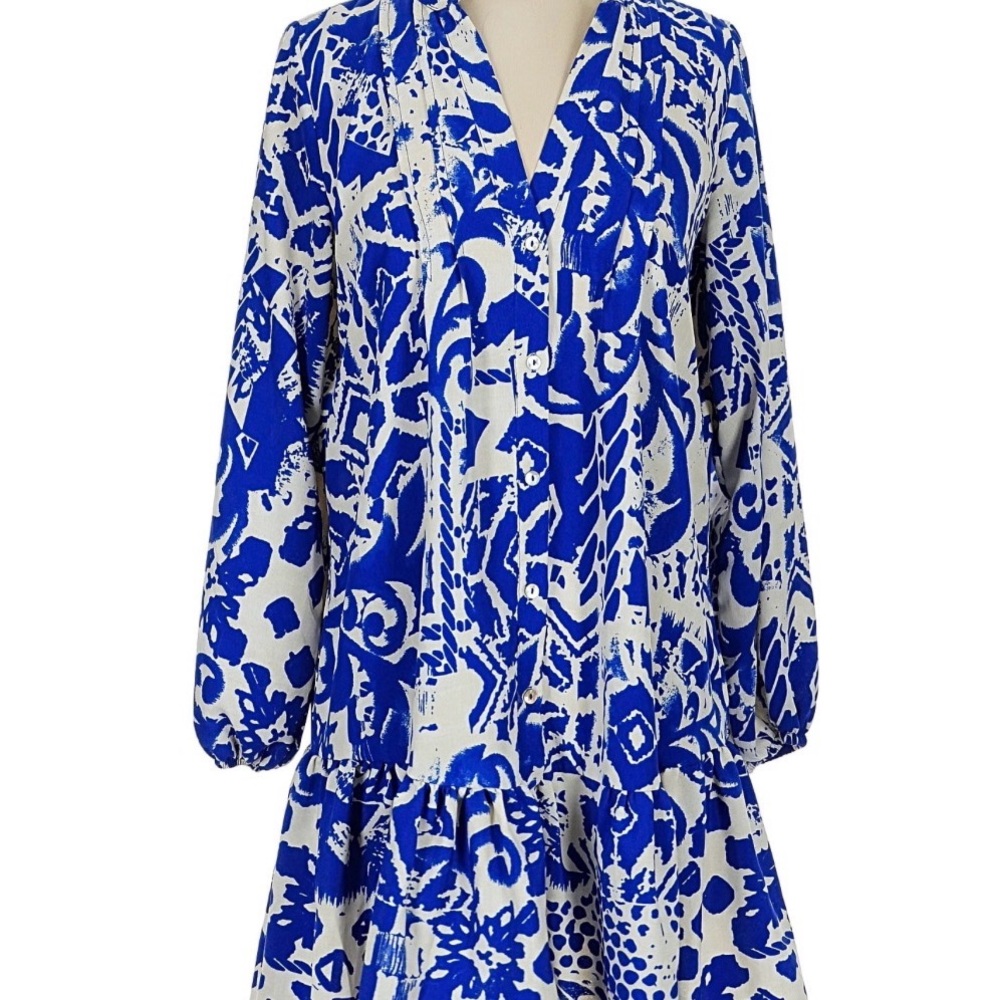 Zara Blue and White Patterned Dress